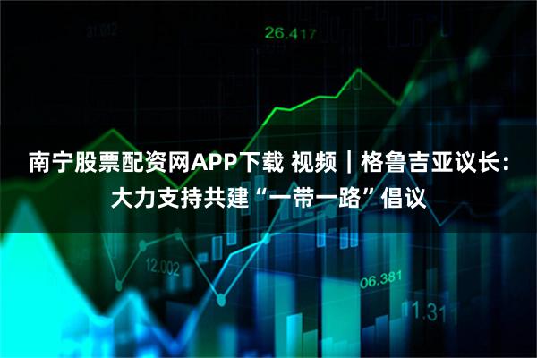 南宁股票配资网APP下载 视频｜格鲁吉亚议长：大力支持共建“一带一路”倡议